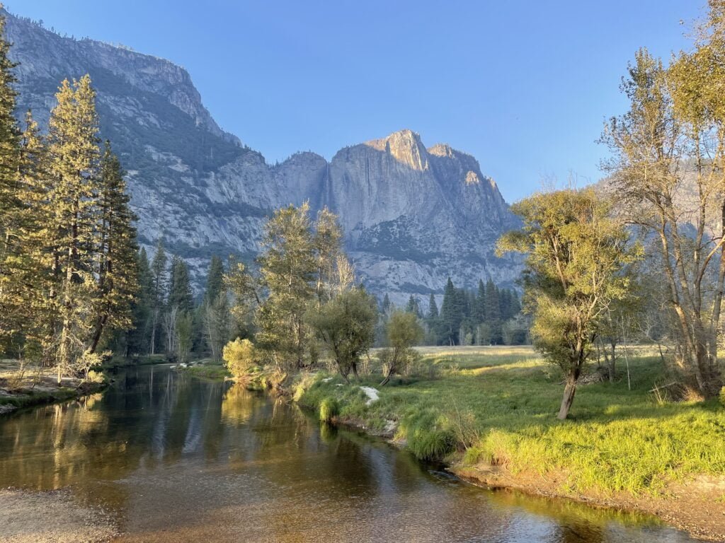 Merced River with Yosemite Falls in background