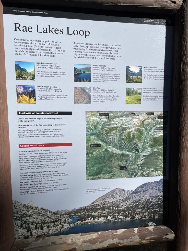 Rae Lakes Loop Sign